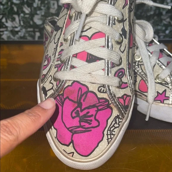 Coach Pink and Tan Patterned Sneakers - Picture 3 of 9